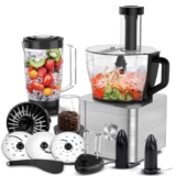 SNDOAS Multifunktionale Küchenmaschine, 1100 W, Rührschüssel 3,2 l, multifunktionaler Zerkleinerer, Mixer 1,5 l, Kaffeemühle, Silber,
