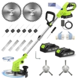VOERJIA Rasentrimmer Akku 21V mit 2 Akkus und Ladegerät, Freischneider Akku 24000U/min mit LCD-Anzeige, Akkurasentrimmer mit 4-in-1 Mähsystem inkl. (Meister-Set),