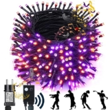 NEXVIN Halloween Deko Outdoor mit Lichterkette und Horror Sound, 20M 200LED Halloween Lichterkette Lila Orange, Memory Funktion & 6 Modi, Wasserdichte für Innen Garten Party