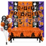 Party deko , Halloween deko, Weihnachten Deko 2 Stück Lametta Vorhang, 1 Stück Tischdecke，2 Stück flag，10 Stück ballons (Halloween deko set 1)