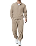 COOFANDY Herren Jogginganzug 2 Teilig Casual Trainingsanzug Khaki M,