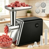 Fleischwolf Elektrisch, Fleischwolf Edelstahl mit Wurstfüller, Fleischbällchen-Aufsatz, 3 Schneidplatten, Abnehmbar und Waschbar, Leise, Hackfleisch Maschine für Hackfleisch, BARF & Haushalt,