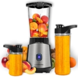 LEHMANN Standmixer 1200W, Mixer Smoothie Maker To Go 1L, Lieferung mit 2 Smoothie Flasche – 570ml und 400ml, Leicht zu Reinigen, 4-Klingen-System, Mini Mixer für Säfte, Shake und Proteinshake,