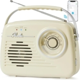 Tragbares AM-FM-Radio, batteriebetrieben und steckbare Wand, Vintage-Radio mit Bluetooth, einfach zu bedienen, großes Zifferblatt für Zuhause/Outdoor/Küche (Beige,