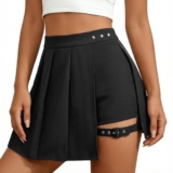 TRIWORKS Schwarz Rock mit Hose Drunter, A-Linie Minirock, Asymmetrisch, mit Schnalle und Reißverschluss, elastischer Bund, für Alltag & Sommer, S,