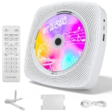 WOLFANG Tragbarer CD-Player WDV04 für Zuhause & Outdoor, Bluetooth-CD-Player mit Lautsprechern, integriertem 4000-mAh-Akku, FM-Radio, USB-Wiedergabe, Fernbedienung, Wandhalterung & Tischständer,